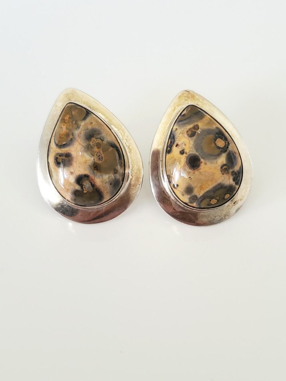 Vintage Vidal Chavez Sterling Silver Leopard Jasper Earrings